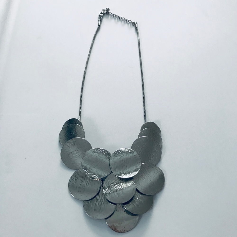 NEW! Silver Disc Layered Statement Necklace - Picture 2 of 4